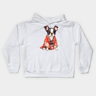 Watercolor Boston Terrier Dog in Kimono Kids Hoodie